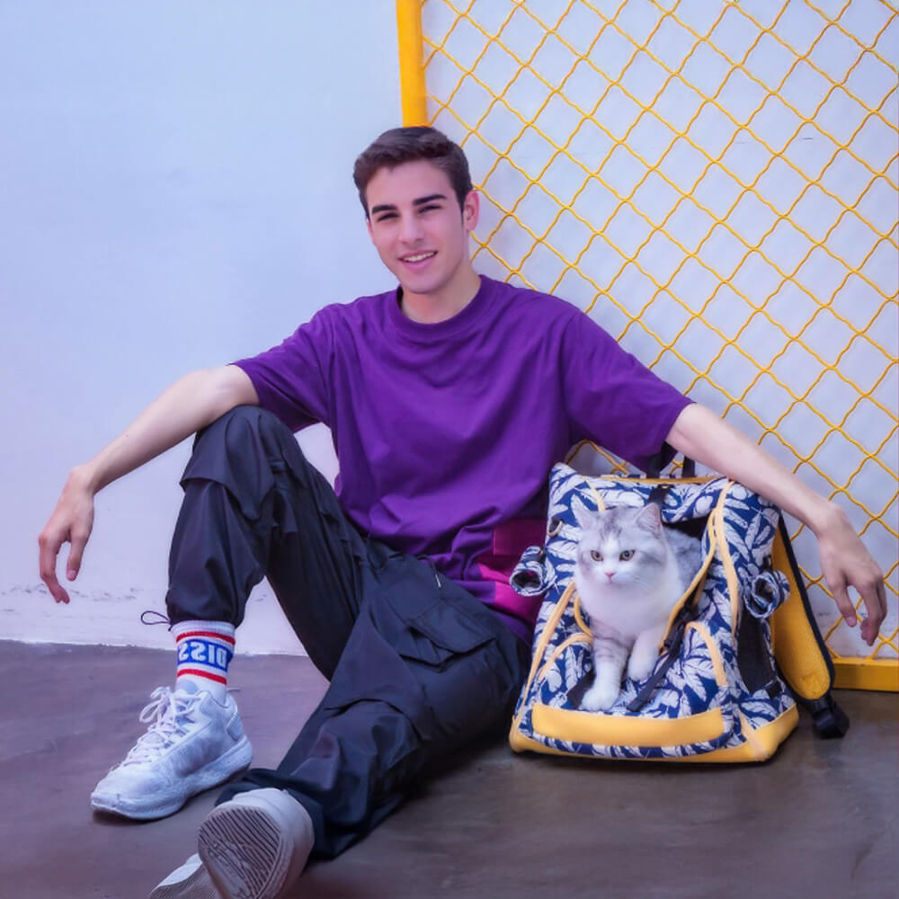 Mochila de gato de viaje de mascotas de impresión hawaiana de moda y cómoda