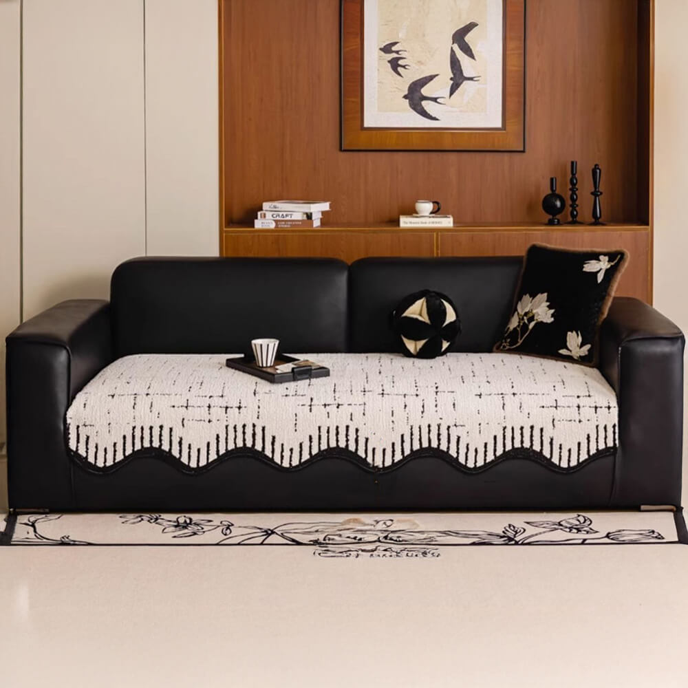 Cubierta de sofá de felpa suave en espesas con bordes de ondas irregulares
