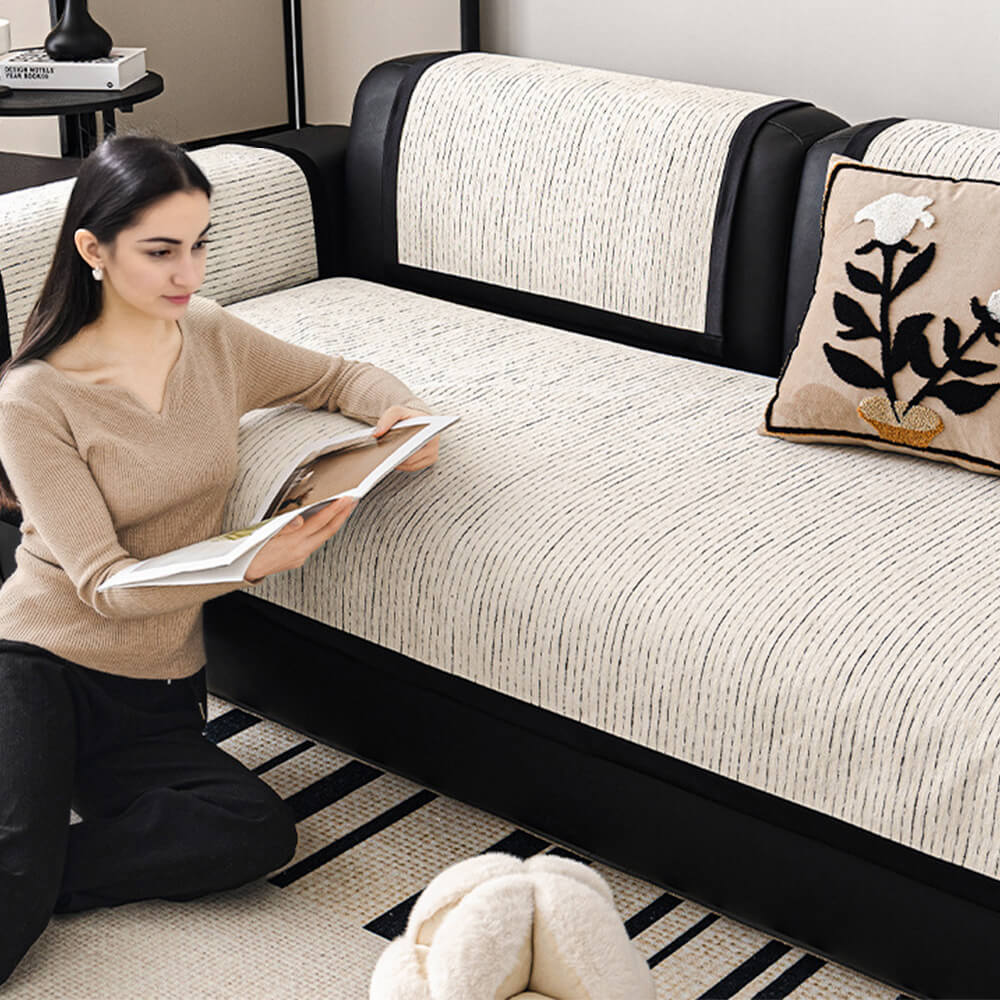 Tapa moderna del sofá de chenilla a rayas francesas