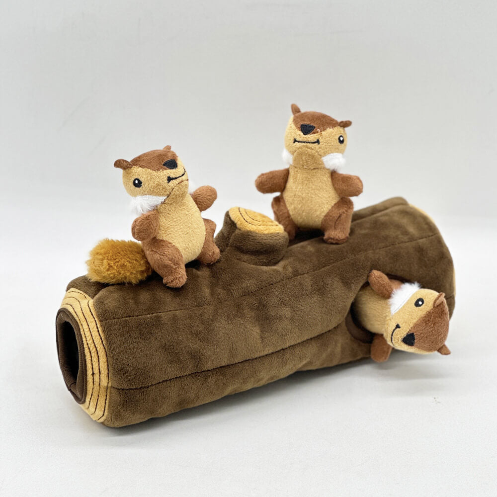 Juguete de perro de escondite de ardilla interactiva con tronco de árboles