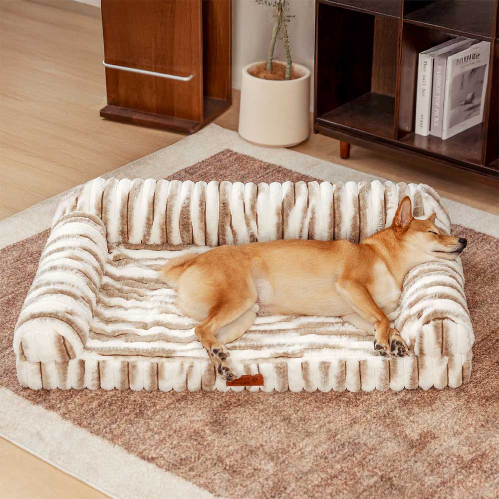 Cama de perro ortopédico rayado de rayas esponjosas - Luxe Comfort