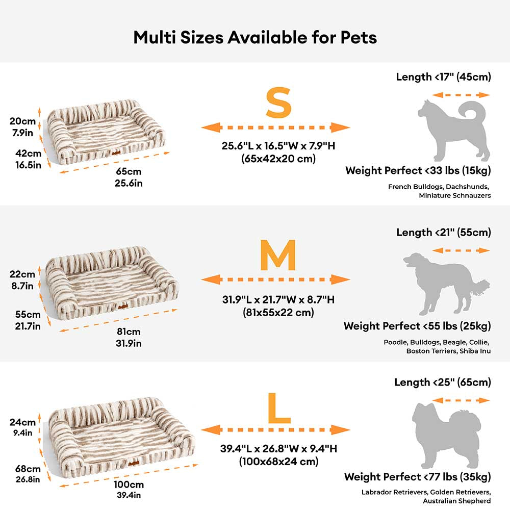 Cama de perro ortopédico rayado de rayas esponjosas - Luxe Comfort