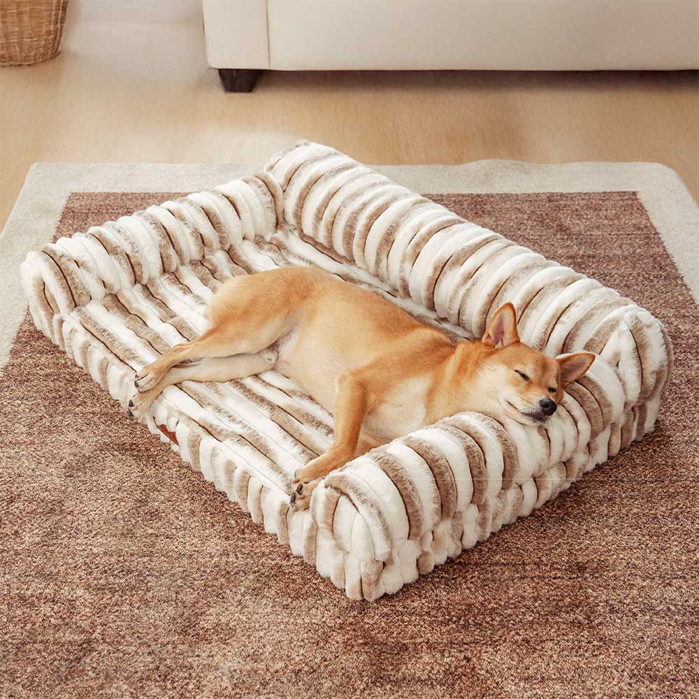 Cama de perro ortopédico rayado de rayas esponjosas - Luxe Comfort