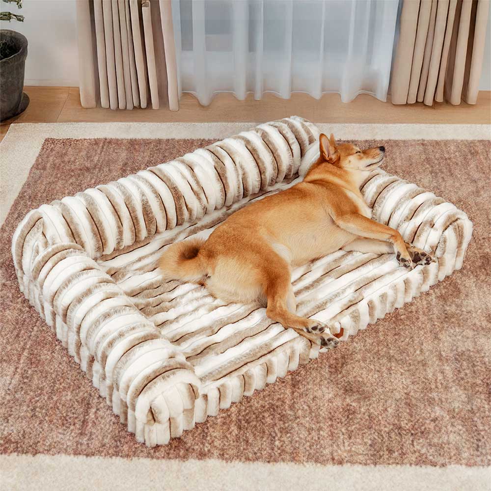 Cama de perro ortopédico rayado de rayas esponjosas - Luxe Comfort