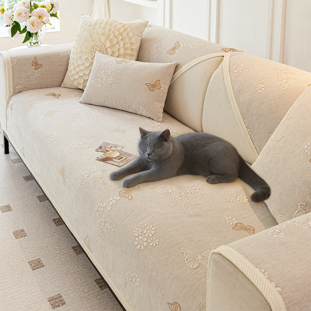 Chenilla Antideslizante Estampado de Mariposas Morandi <tc>Color</tc> Funda de sofá