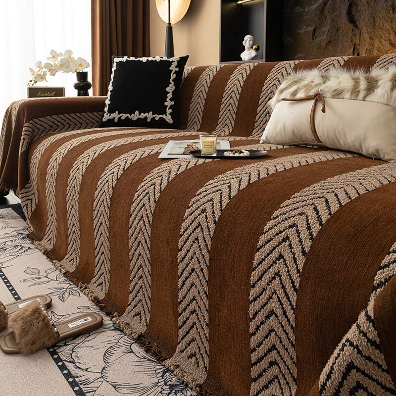 Herringbone Chenille Durable Lanzar una cubierta del sofá con costuras de patrón sin costuras