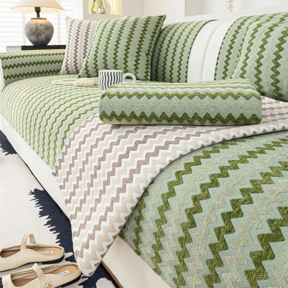 Chenille Art Corrugated Breatable No-Slip Couch Cover Coach