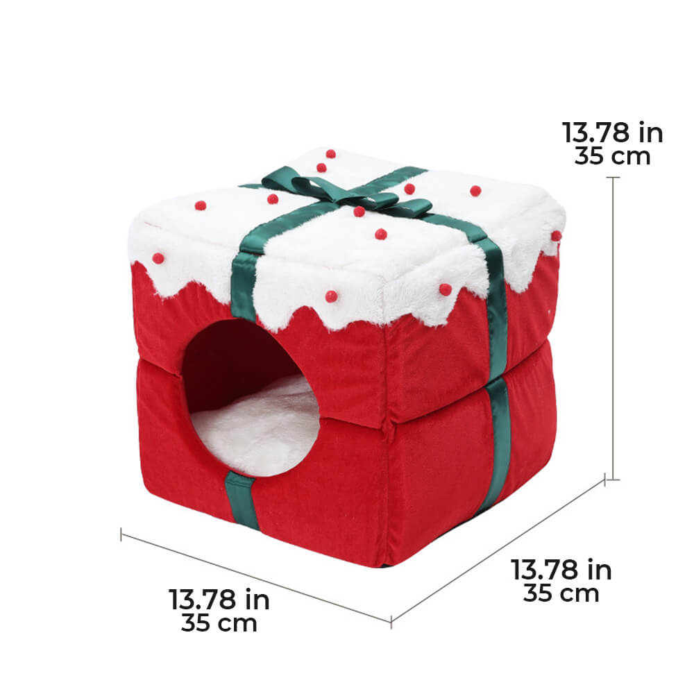 Caja de regalo de Navidad cálida cama semicerrada en la cueva y cama para perros y gatos