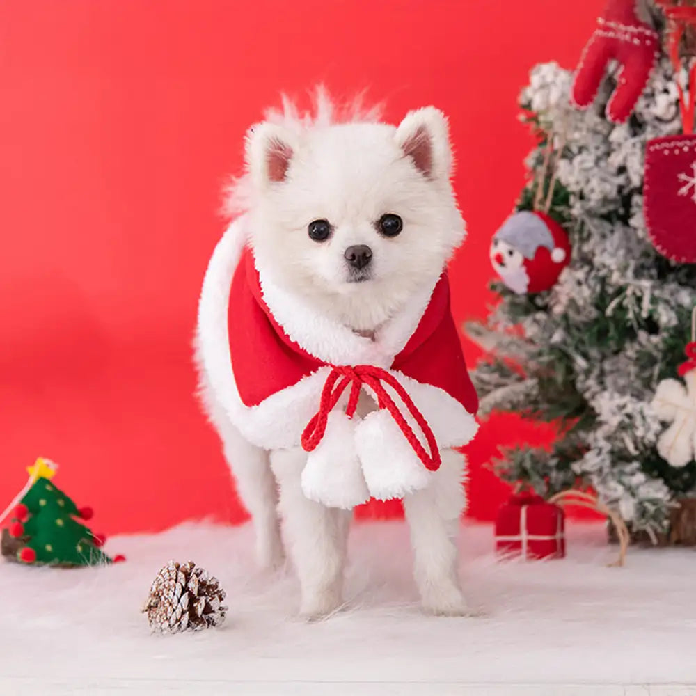 Christmas Santa Pet Cloak Warm Plush Dog Cape with Hat