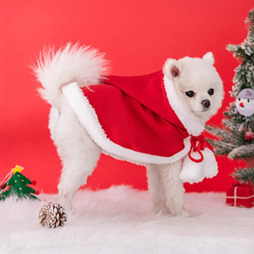Christmas Santa Pet Cloak Warm Plush Dog Cape with Hat