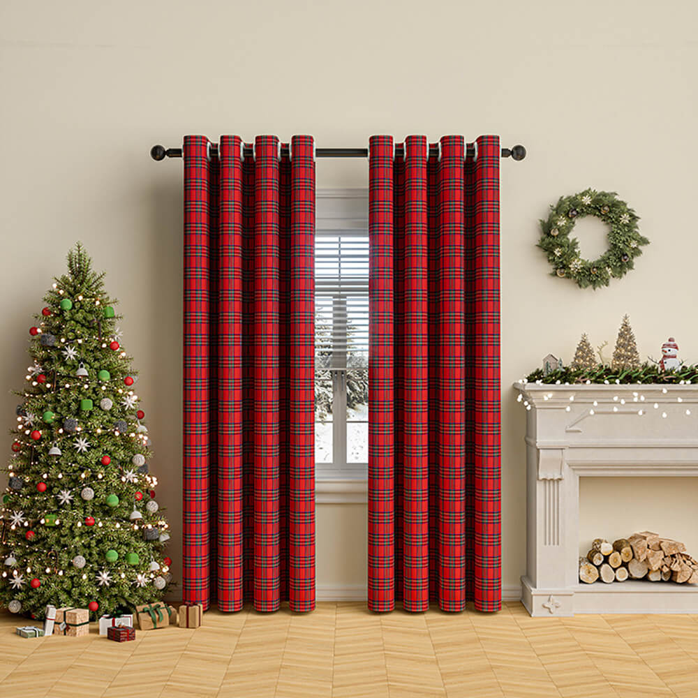 Cortinas de semi-blackout decorativas clásicas de navidad a cuadros clásicos