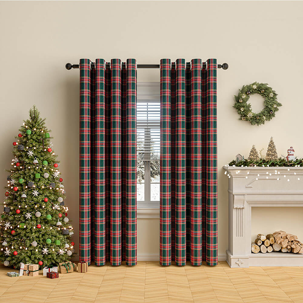Cortinas de semi-blackout decorativas clásicas de navidad a cuadros clásicos