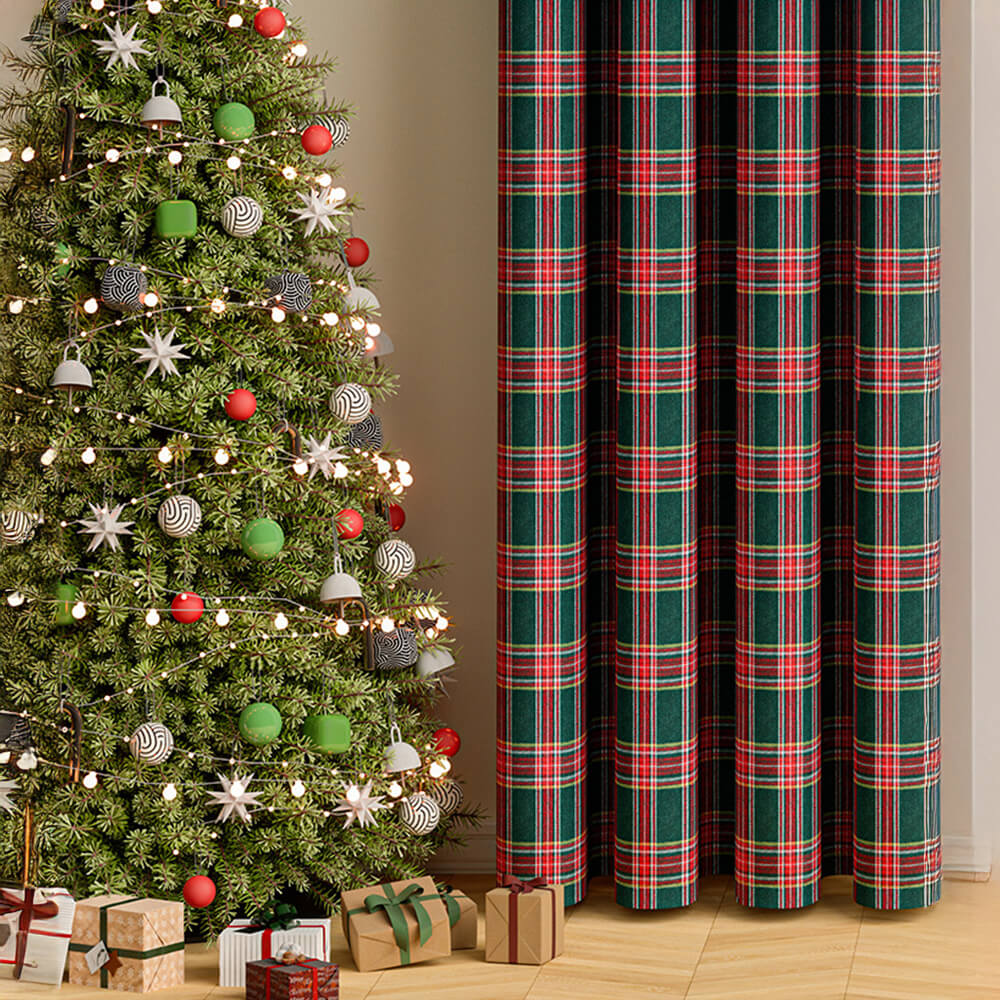 Cortinas de semi-blackout decorativas clásicas de navidad a cuadros clásicos