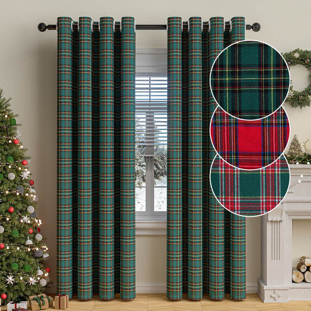 Cortinas de semi-blackout decorativas clásicas de navidad a cuadros clásicos