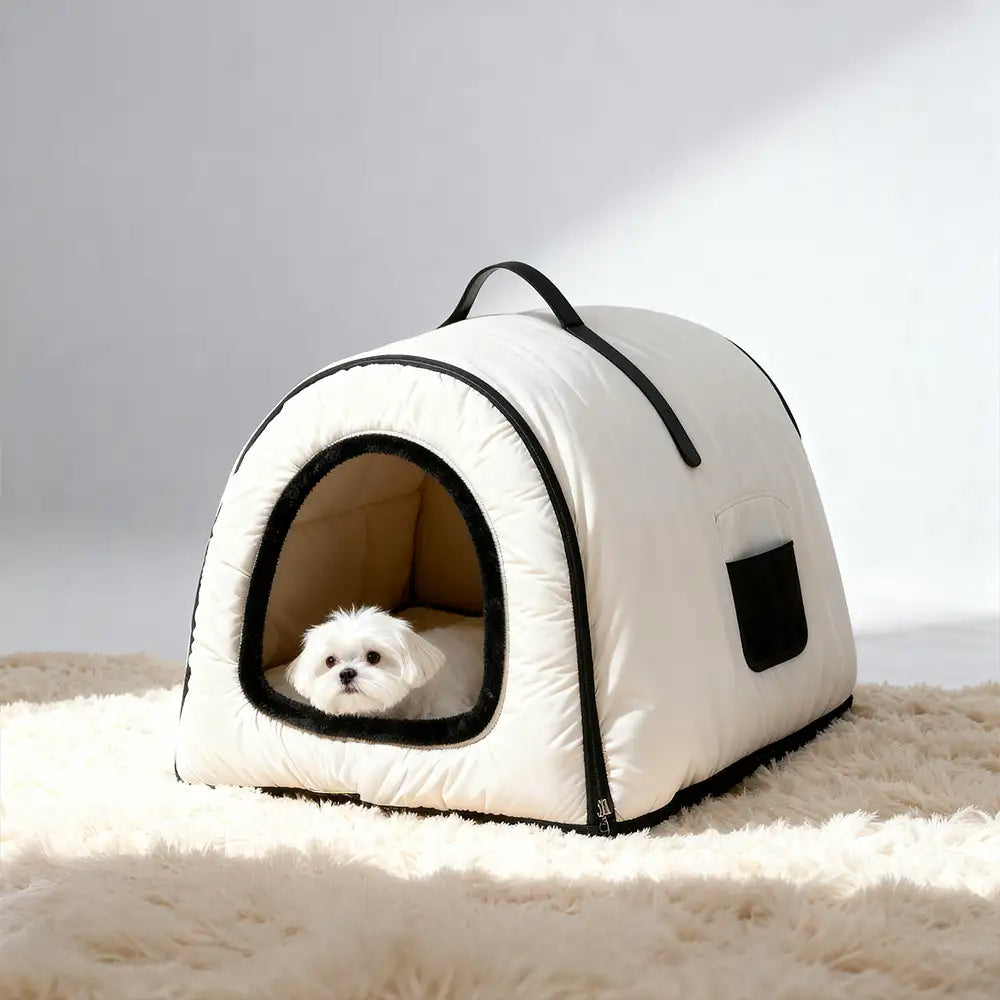 Cozy Enclosed Water-Repellent Washable Cat Cave Deep Sleep Dog Bed