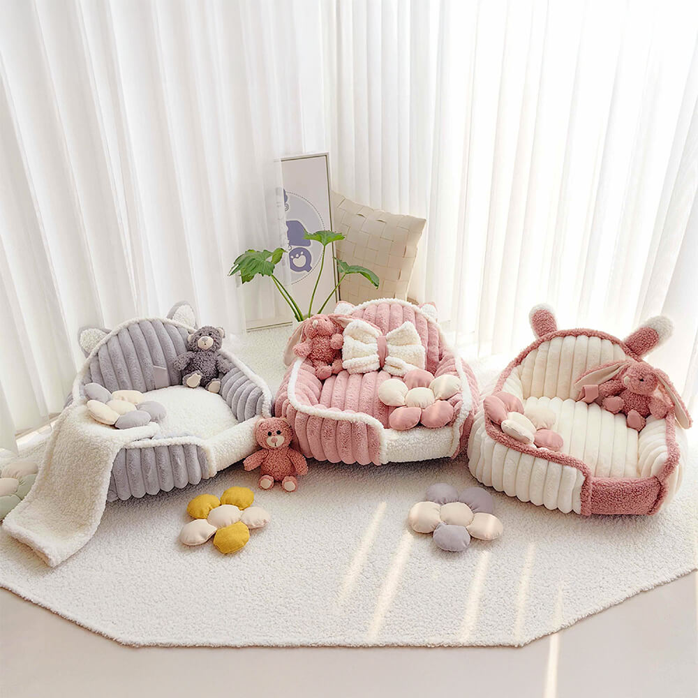Cama de perro y gato de perros y gatos lavables y esponjosos de color rosa crema