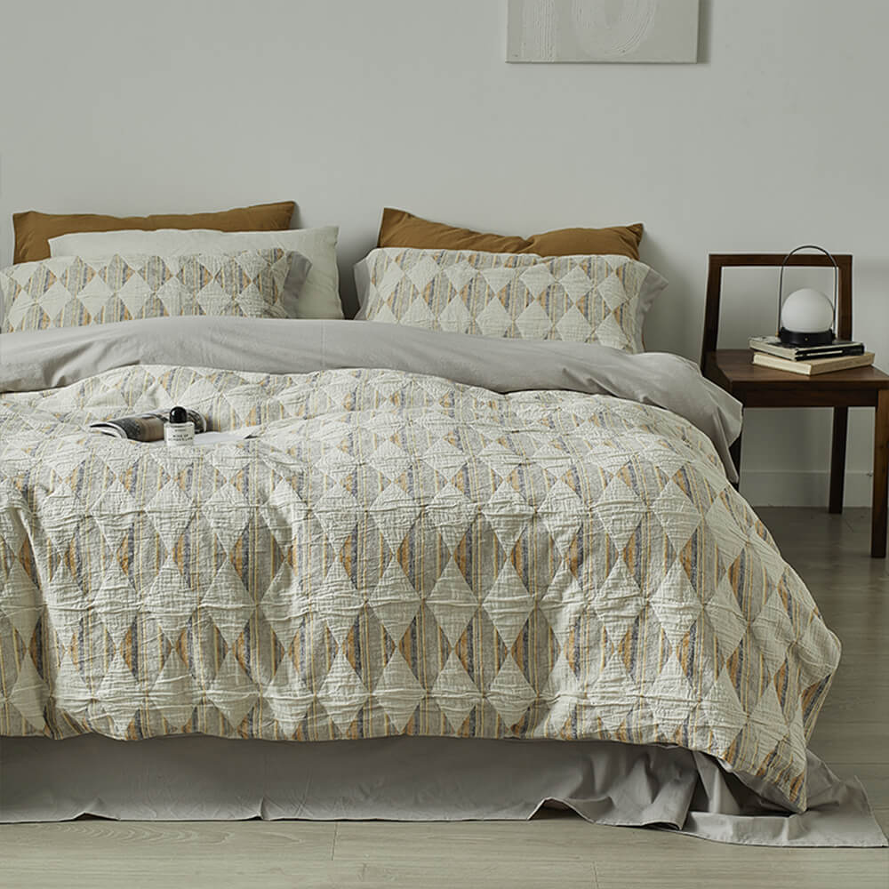 Juego de sábanas de algodón de algodón de doble capa de diamantes Jacquard