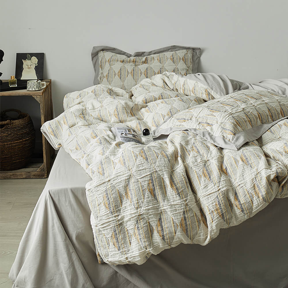 Juego de sábanas de algodón de algodón de doble capa de diamantes Jacquard