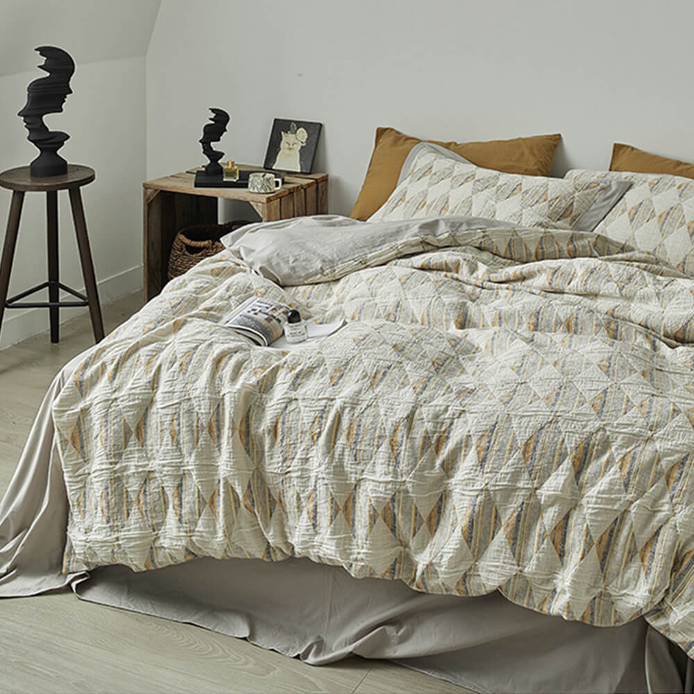 Juego de sábanas de algodón de algodón de doble capa de diamantes Jacquard