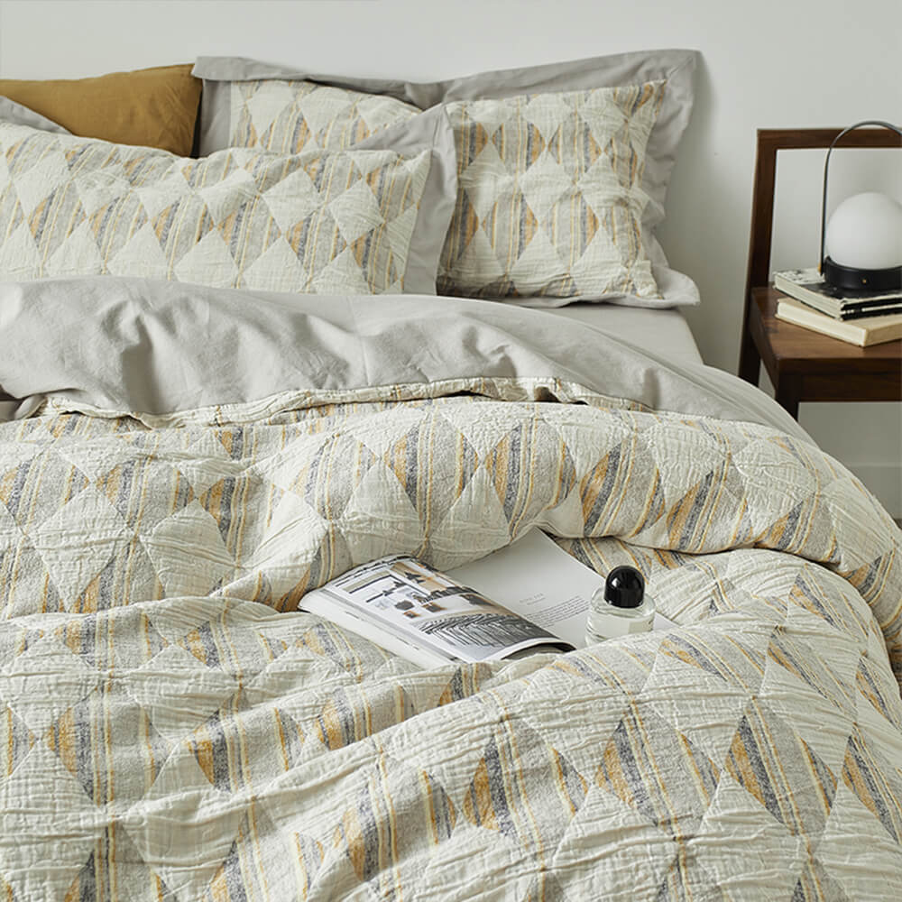 Juego de sábanas de algodón de algodón de doble capa de diamantes Jacquard