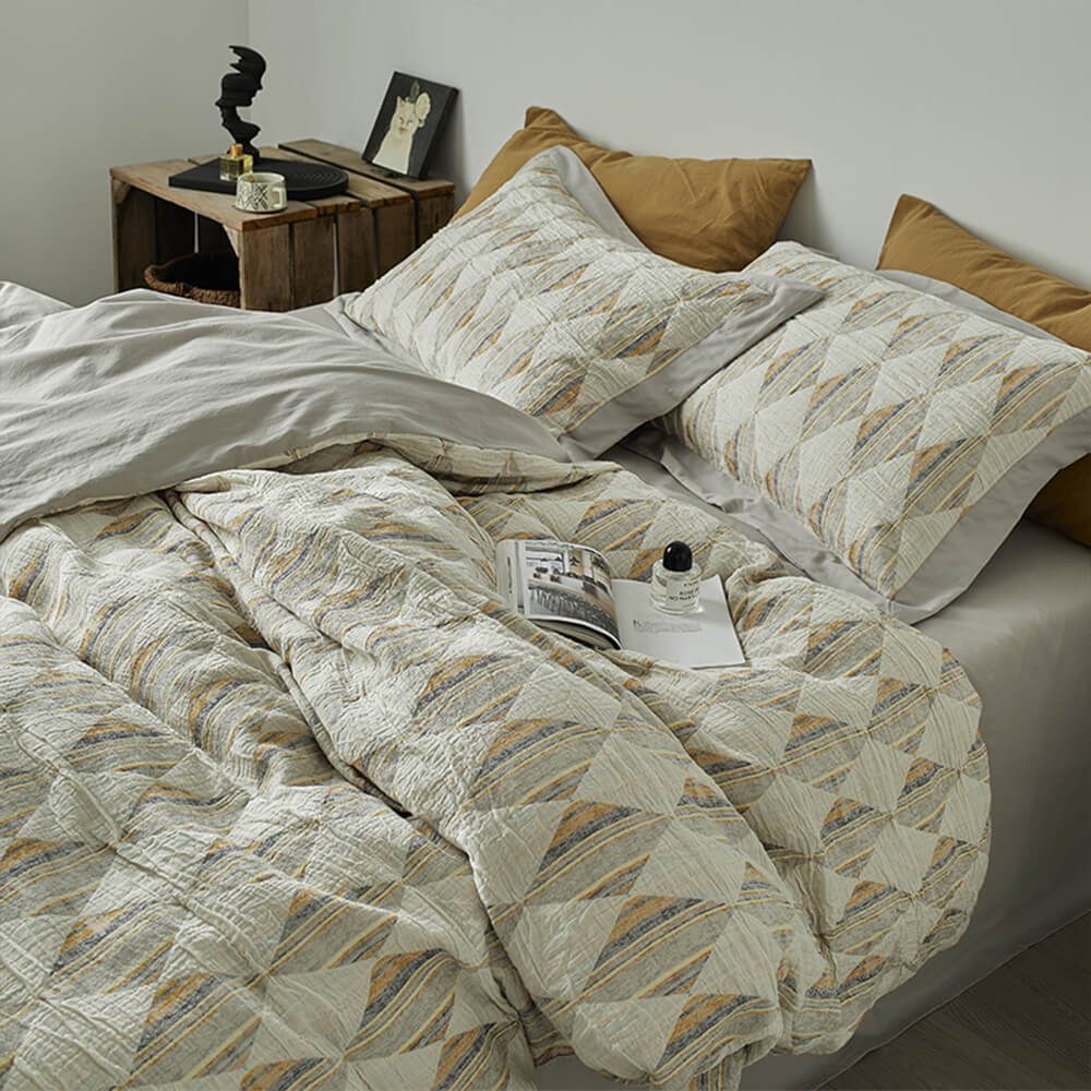 Juego de sábanas de algodón de algodón de doble capa de diamantes Jacquard