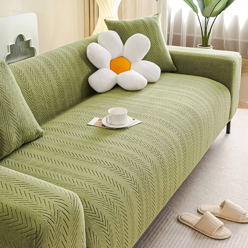 Elegante cubierta de sofá mágica de estiramiento de crema de crema en espiga