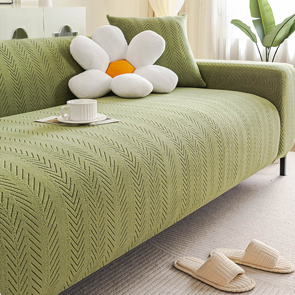 Elegante cubierta de sofá mágica de estiramiento de crema de crema en espiga