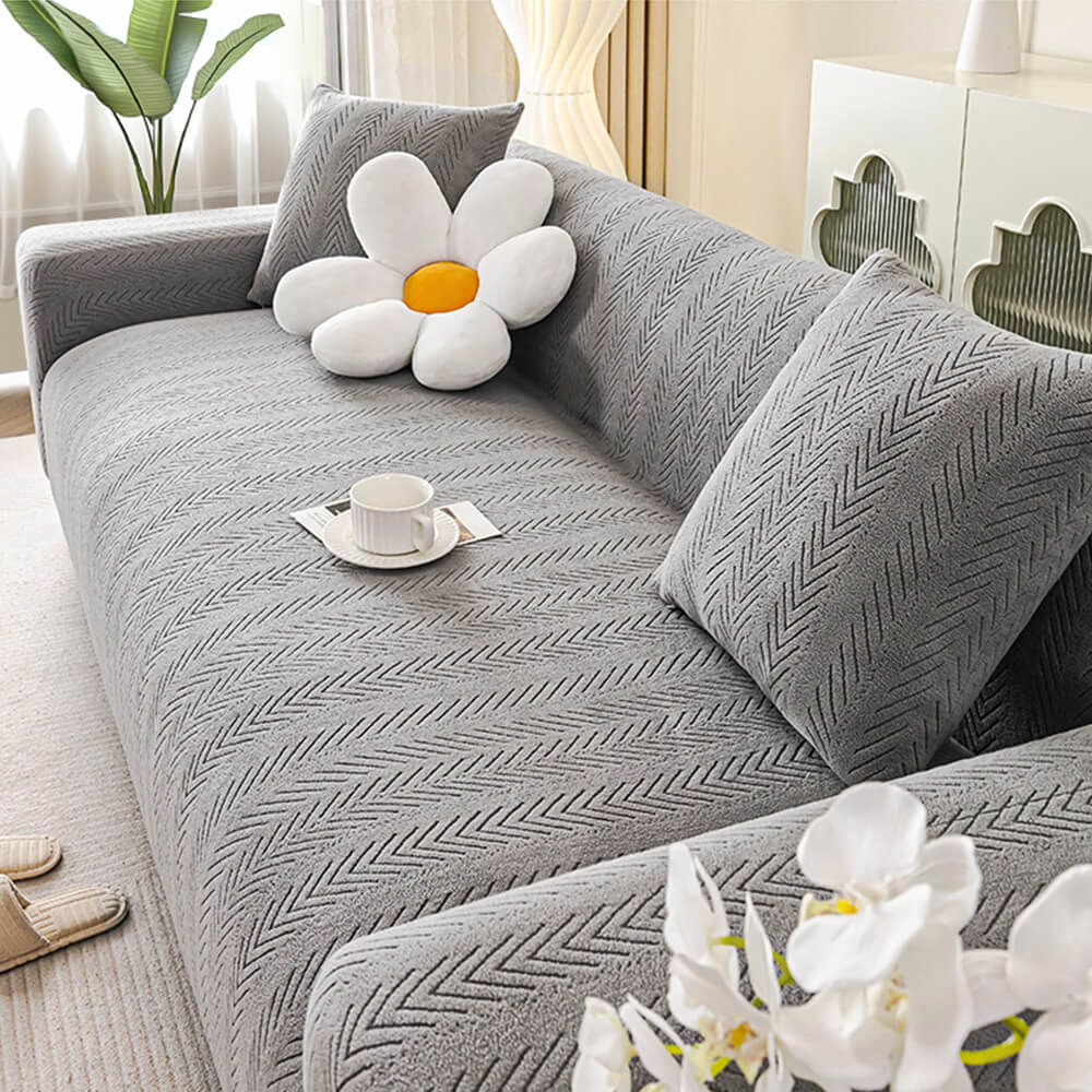 Elegante cubierta de sofá mágica de estiramiento de crema de crema en espiga
