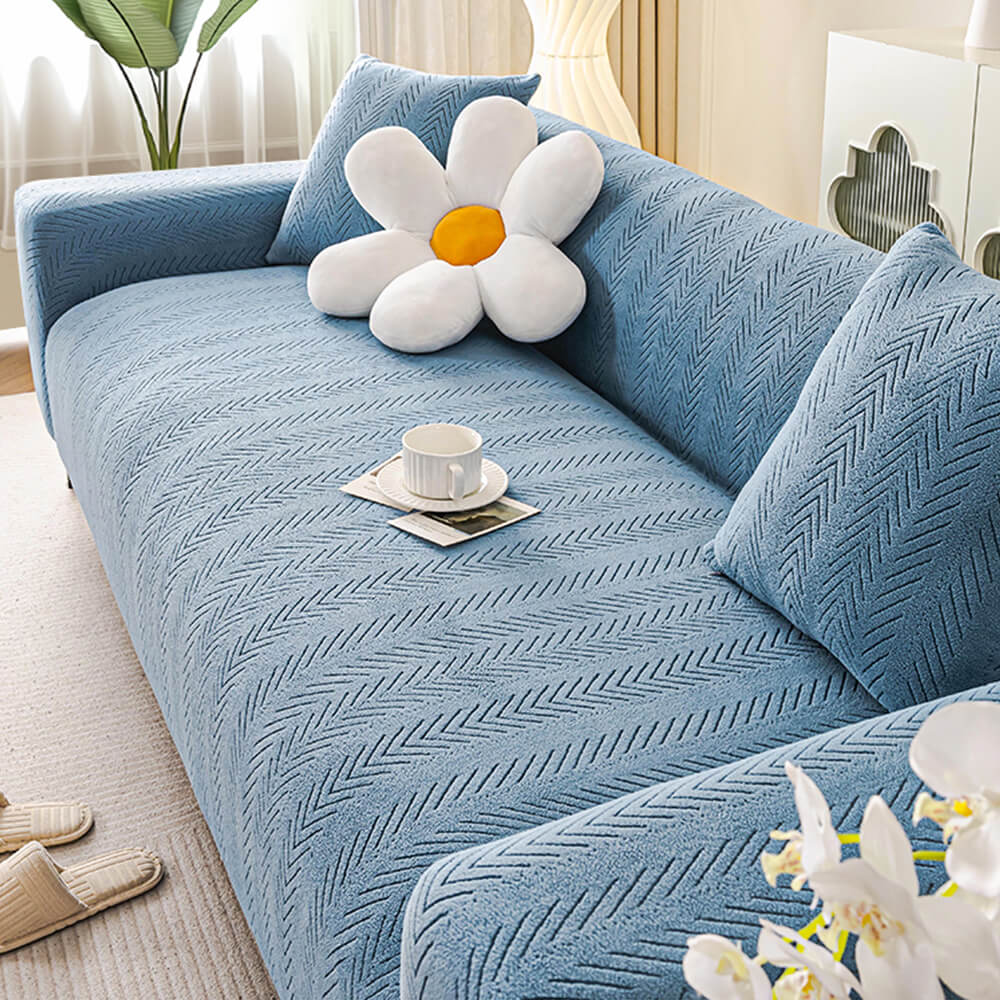 Elegante cubierta de sofá mágica de estiramiento de crema de crema en espiga