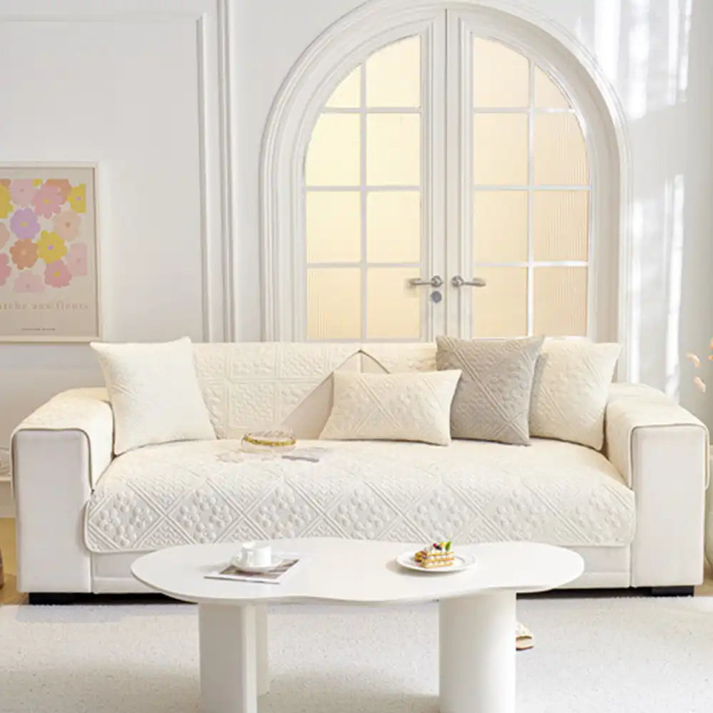 Patrón geométrico en relieve Plush suave acolchado Cubierta de sofá sin deslizamiento