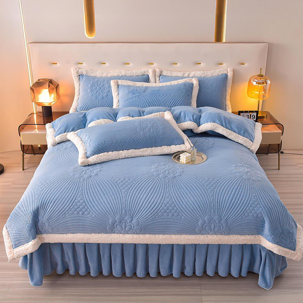 Set di gonne da letto per pile di latte addensato trapuntato floreale