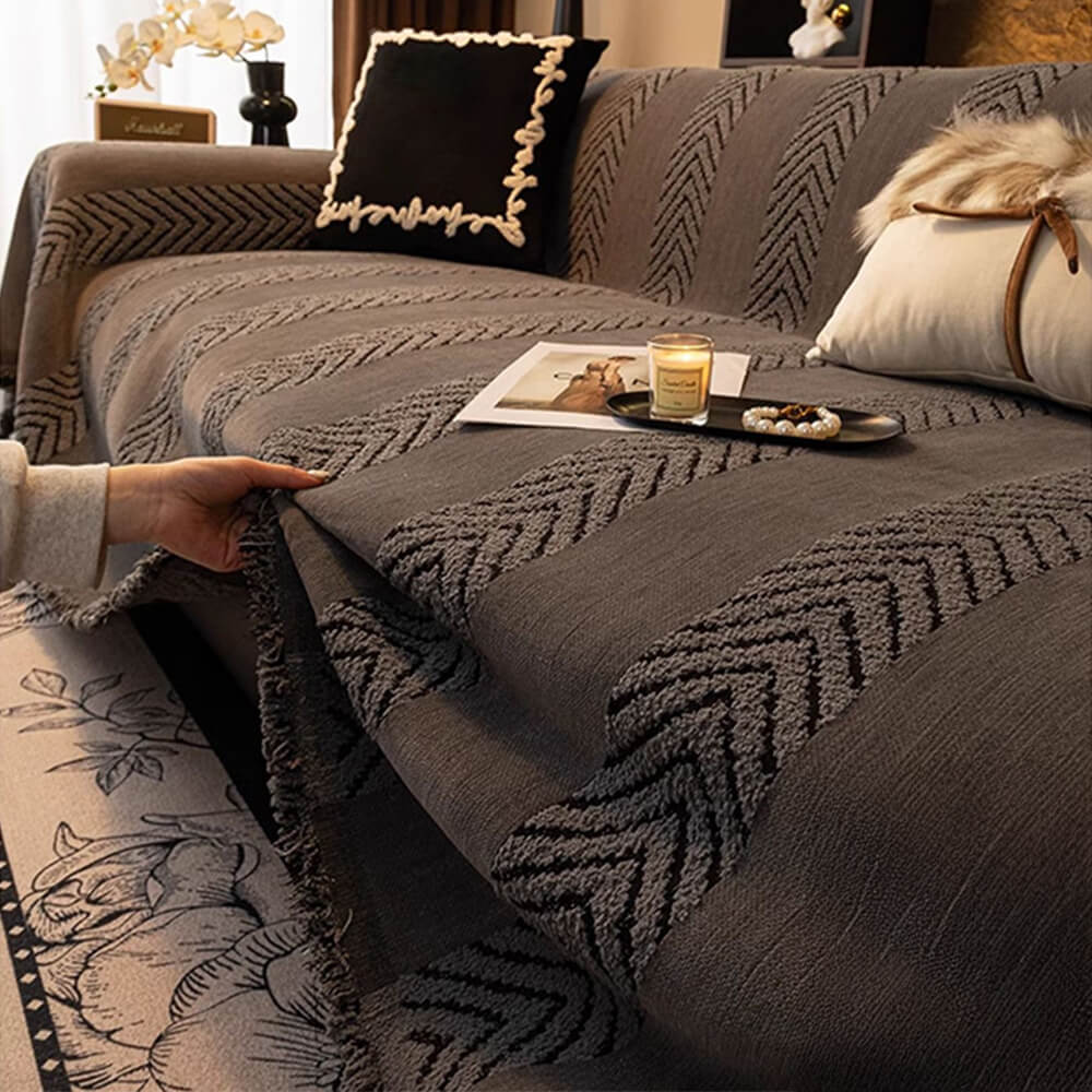Herringbone Chenille Durable Lanzar una cubierta del sofá con costuras de patrón sin costuras