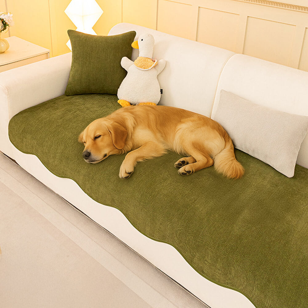 Herringbone minimalista Chenille Cubierta de sofá de borde ondulado sin deslizamiento