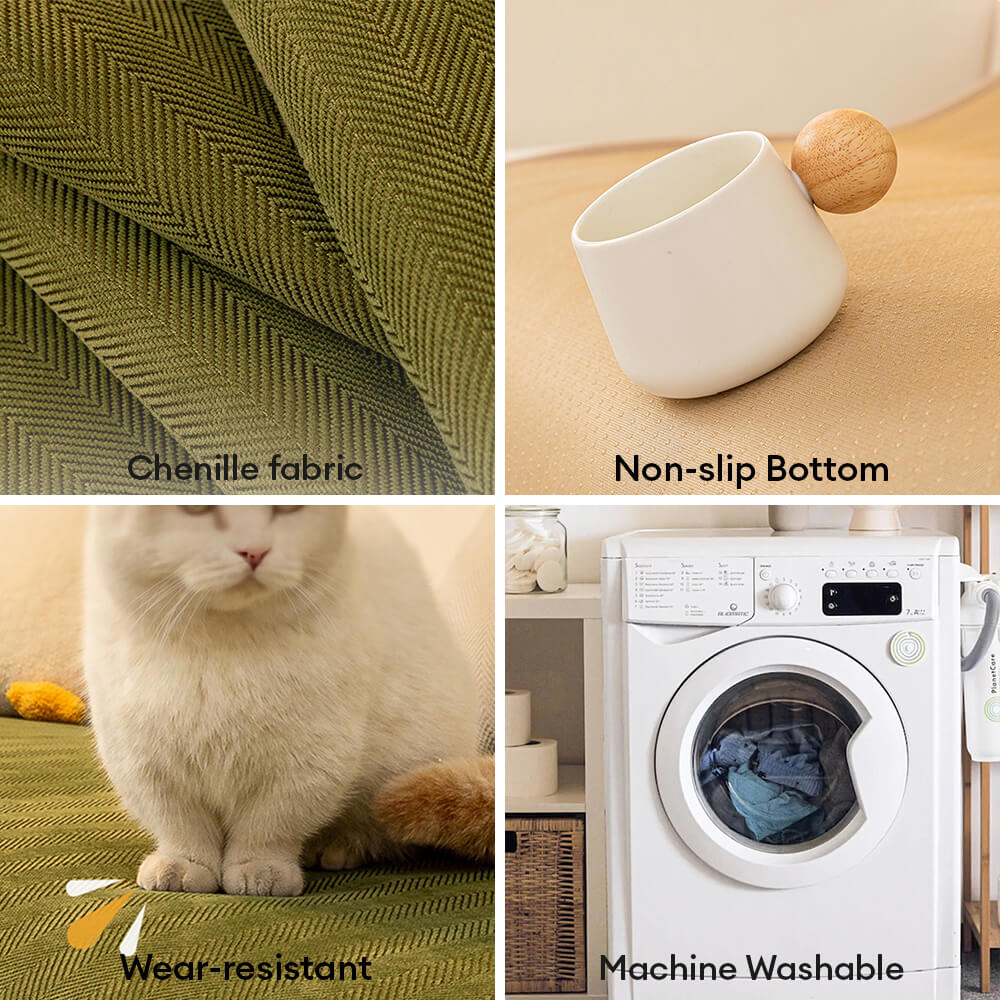 Herringbone minimalista Chenille Cubierta de sofá de borde ondulado sin deslizamiento