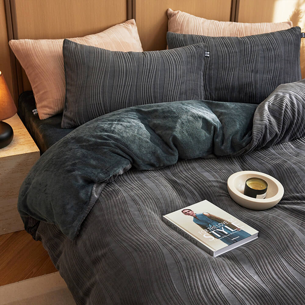 Minimalista Línea ondera ondulada Reta de cama de terciopelo tibio