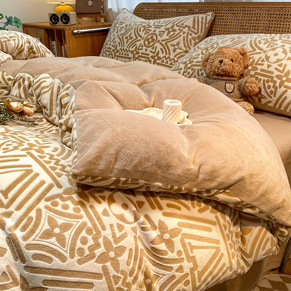 Classic geometrico morbido anta-statico calda il latte di velluto in velluto set