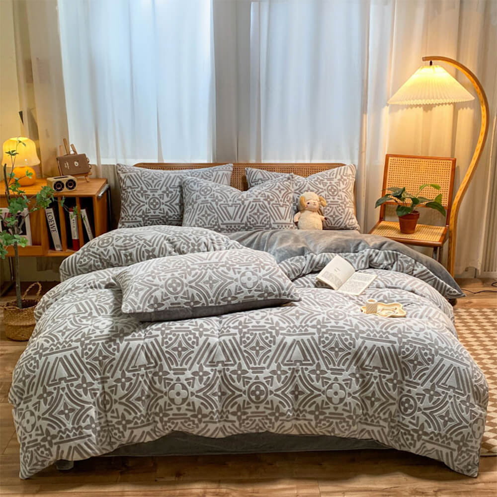 Classic geometrico morbido anta-statico calda il latte di velluto in velluto set