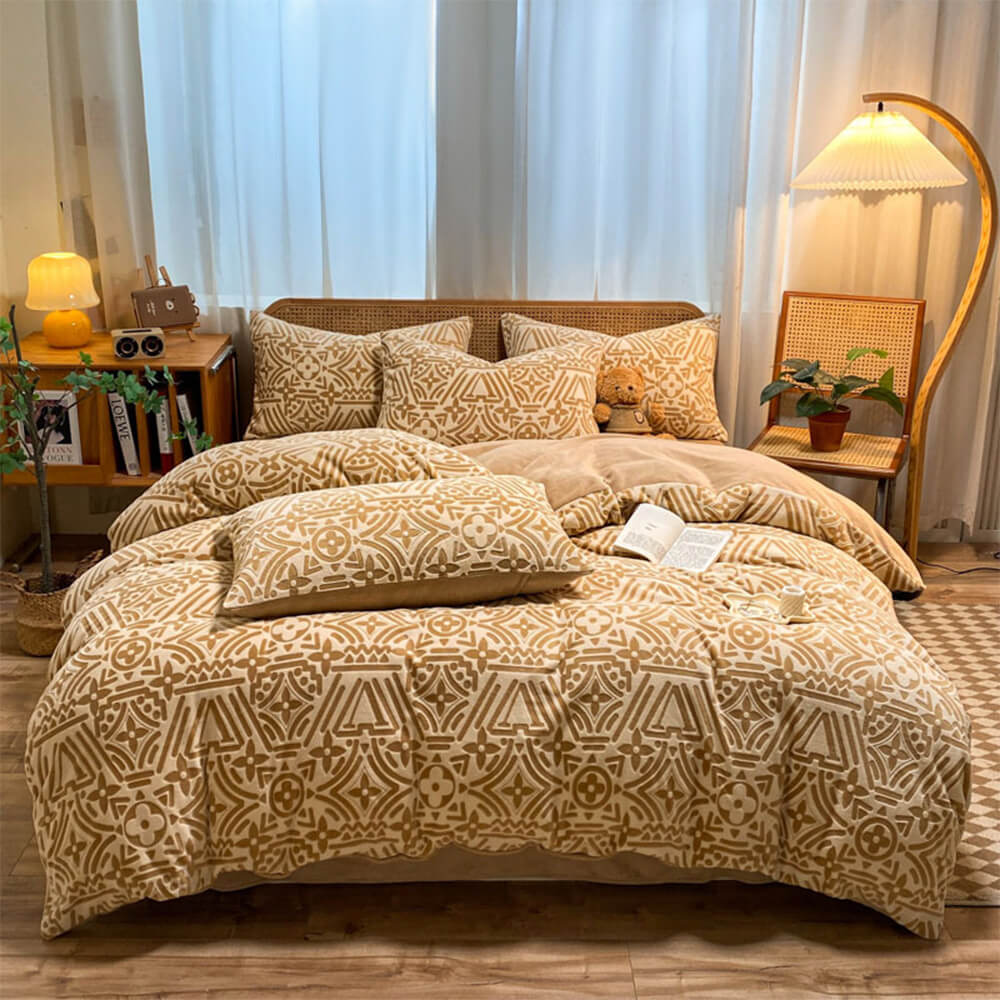 Classic geometrico morbido anta-statico calda il latte di velluto in velluto set