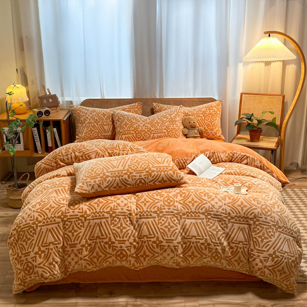 Classic geometrico morbido anta-statico calda il latte di velluto in velluto set