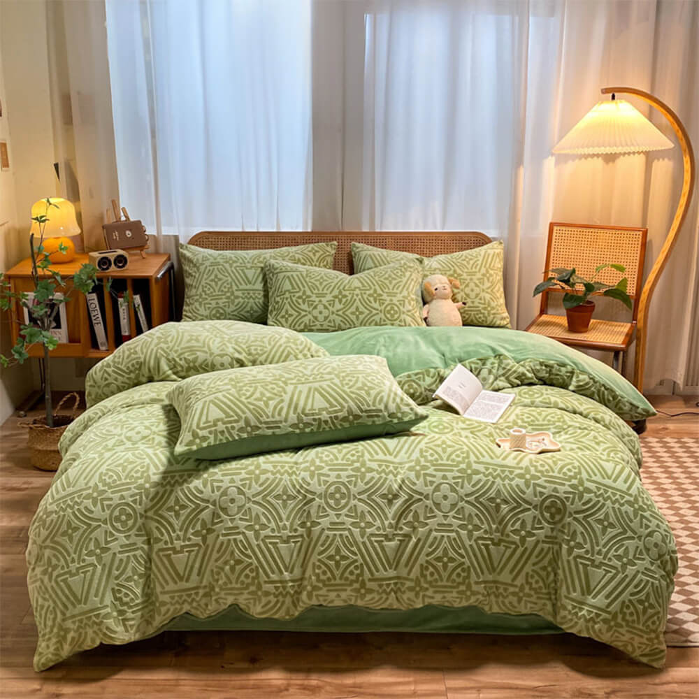 Classic geometrico morbido anta-statico calda il latte di velluto in velluto set