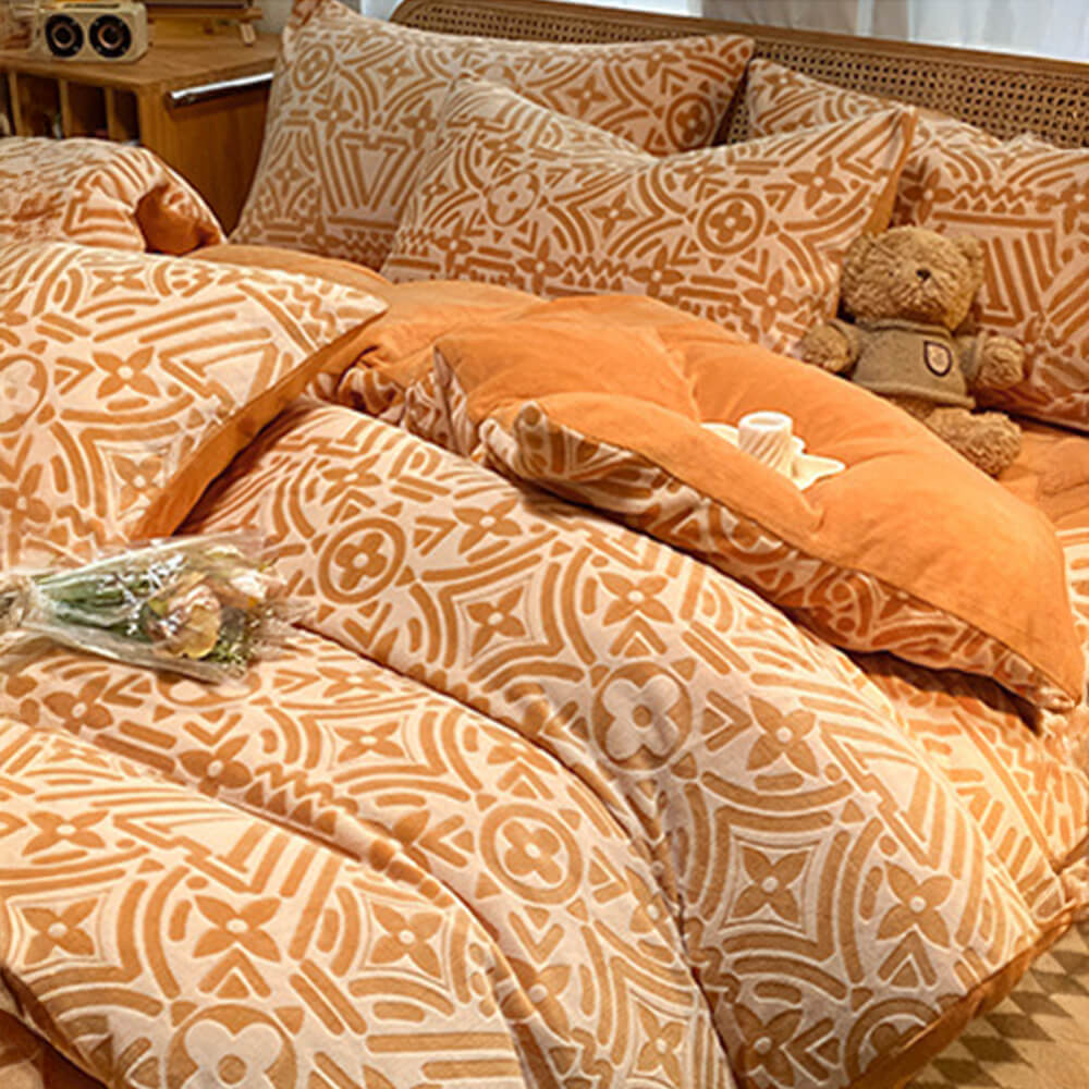 Classic geometrico morbido anta-statico calda il latte di velluto in velluto set