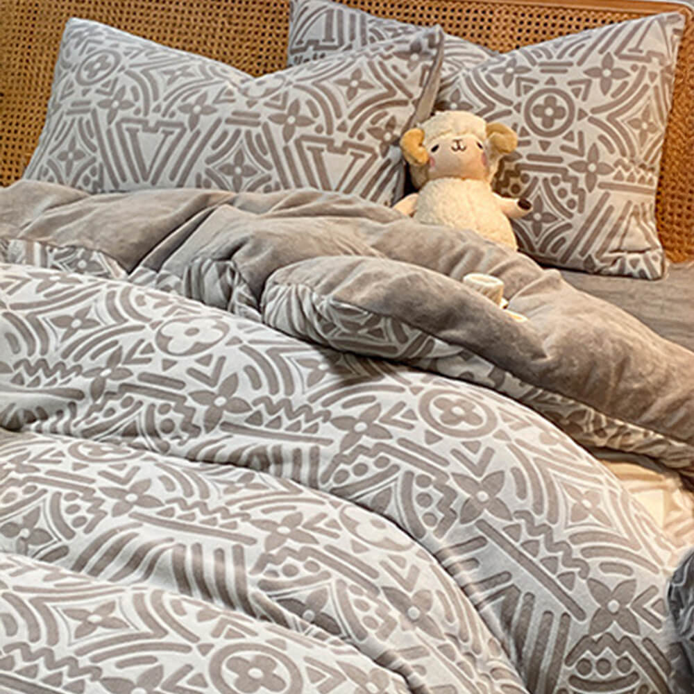 Classic geometrico morbido anta-statico calda il latte di velluto in velluto set