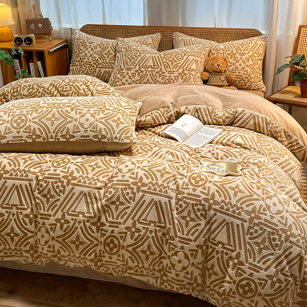 Classic geometrico morbido anta-statico calda il latte di velluto in velluto set