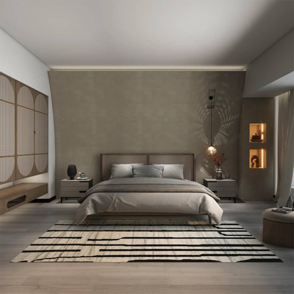 Moderner, minimalistischer Wohnzimmerteppich. Weicher und stilvoller Teppich