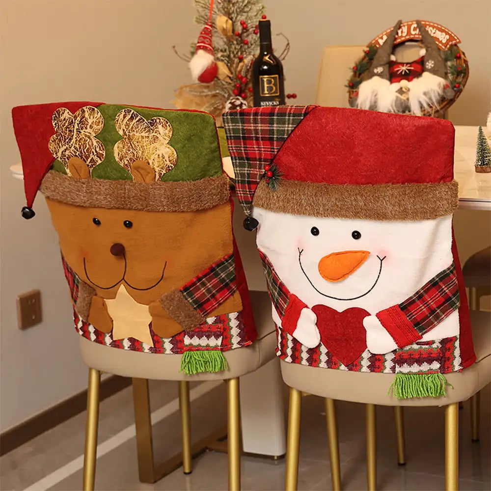 Playful Christmas Decoration Elk Snowman Chair Back Cover