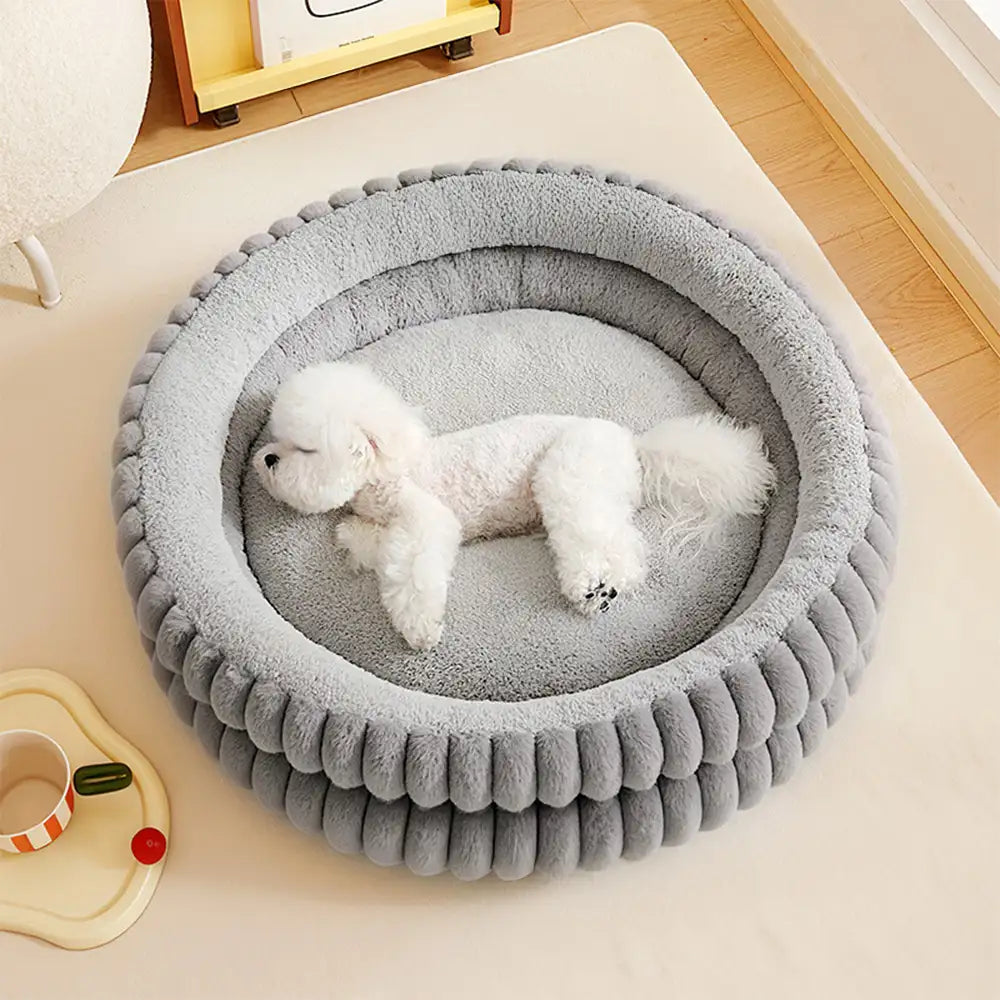Round Plush Comfort Dog Bed With Raised Sides - Cuddling Bed