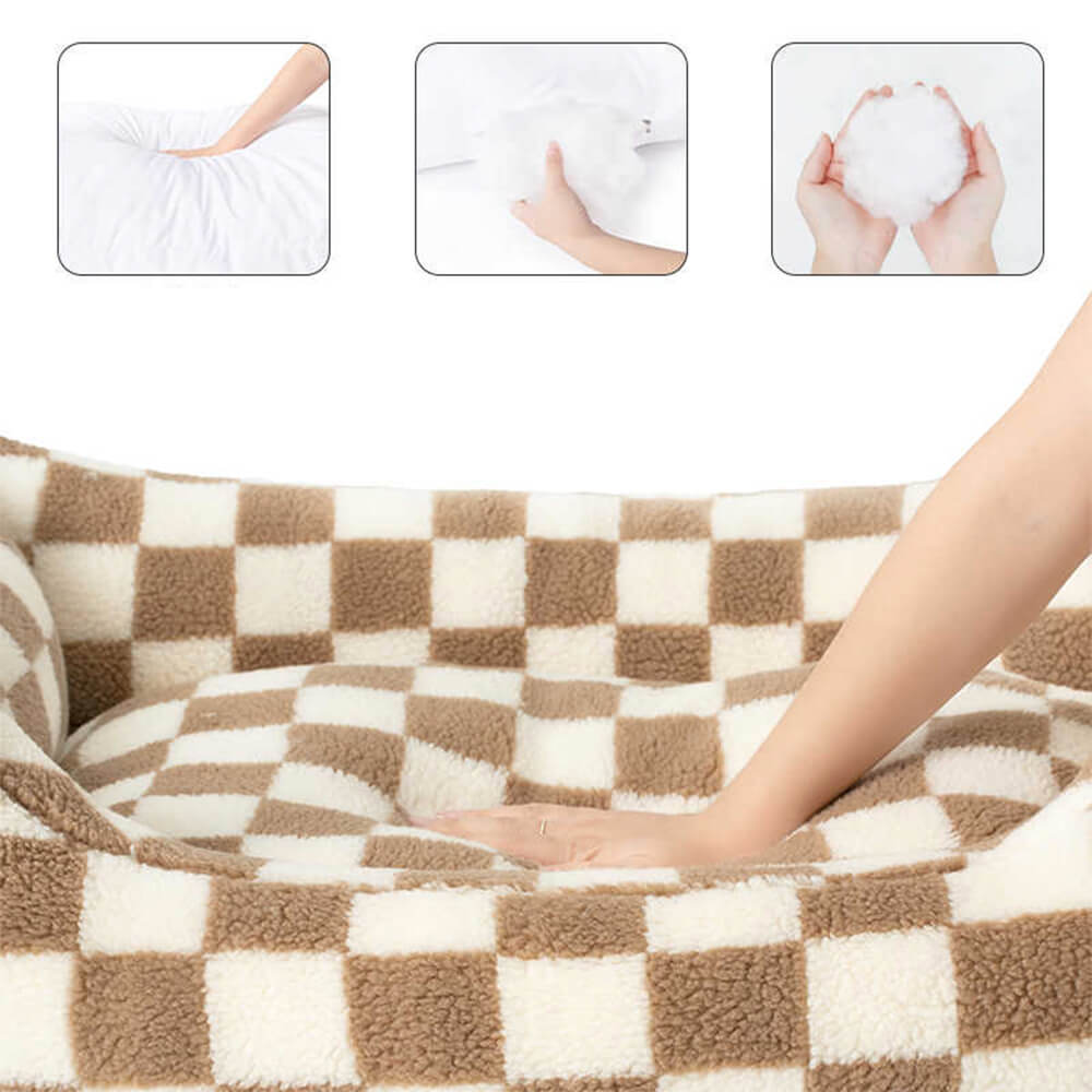 Stylish Checkerboard Warmth Removable Washable Dog Sofa Bed