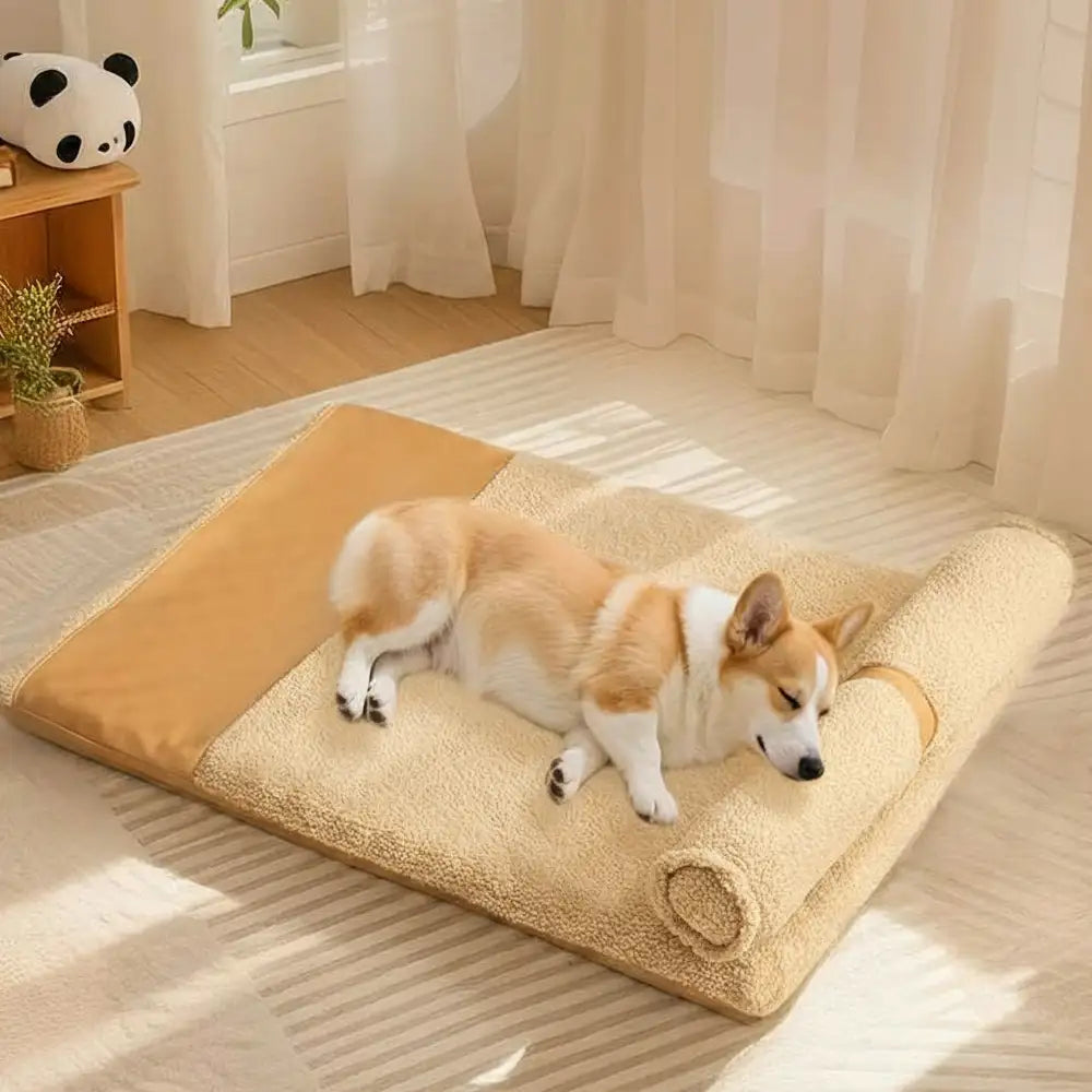 Teddy Fluffy Deep Sleep Large Space Pillow Dog Bed - Honey Amber