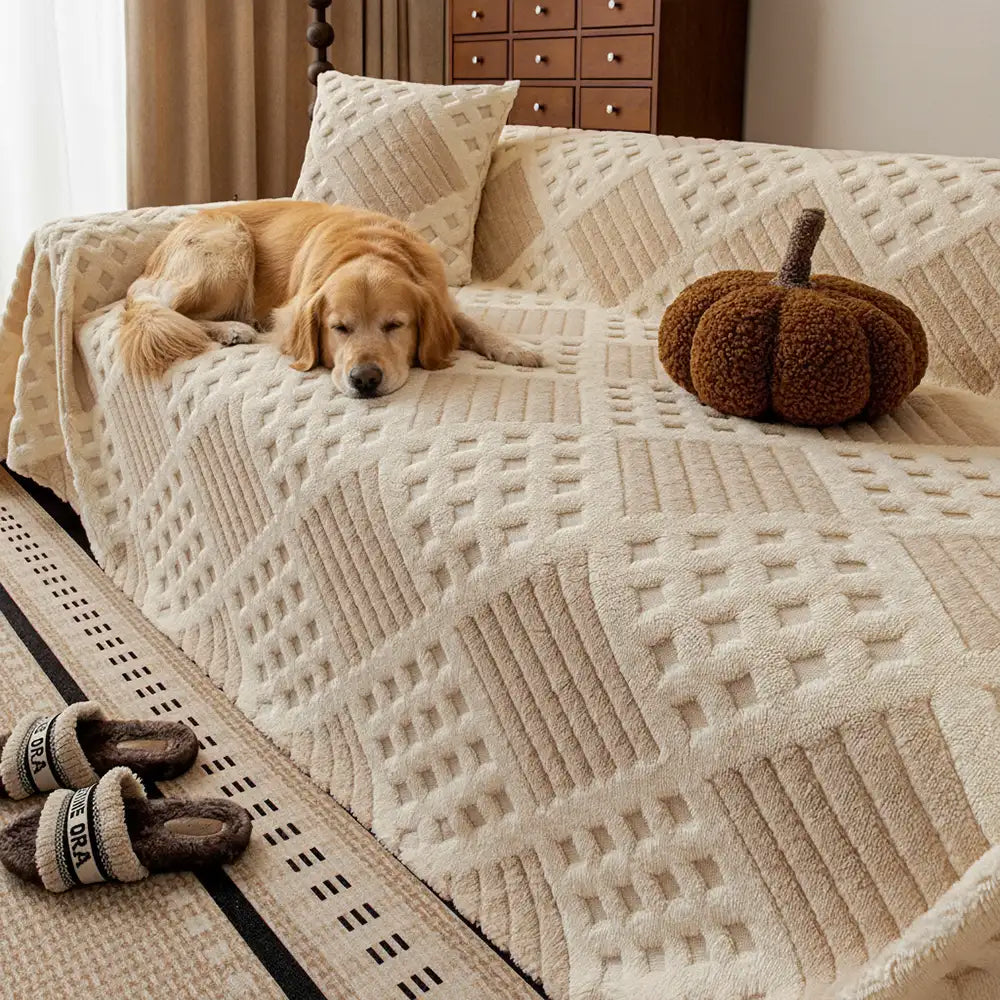 Thickened Plush Diamond Jacquard Sofa Scratch-Resistant Couch Cover