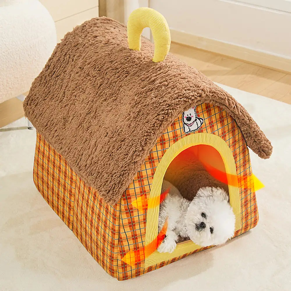 Vintage Plaid Cozy Plush Warm Foldable Cat Cave Dog House